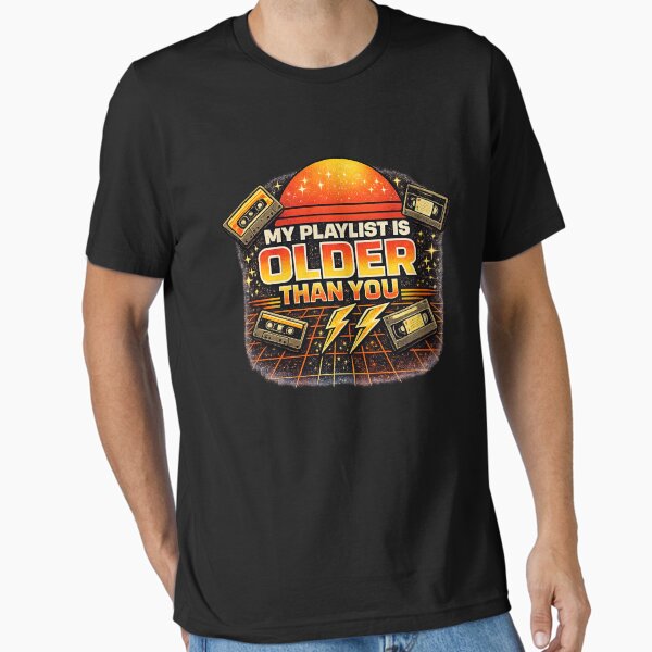 Black T-shirt featuring a funny Gen X playlist design