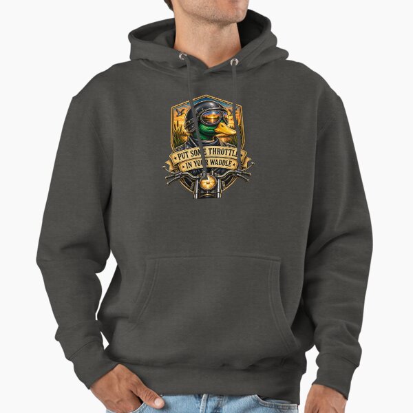 Dark hoodie featuring the Put Some Throttle in Your Waddle design